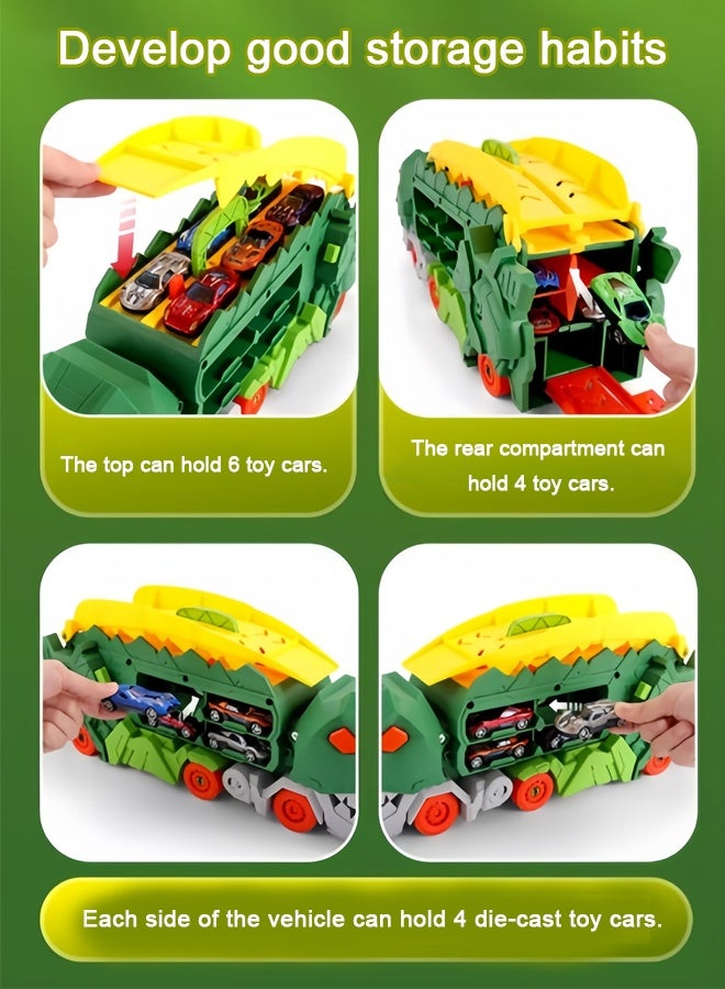 أيكين سيارة لعبة ديناصور تبتلع 4 سيارات لعبة، مسار انزلاقي للإخراج، سيارة تخزين من سبيكة معدنية، سيارة لعبة تعليمية للأطفال، لعبة ديناصور تعليمية، سيارة مسار ديناصور متحولة، سيارة ديناصور ثنائية الشكل تبتلع، ألعاب حفلات أطفال خضراء - Image 4